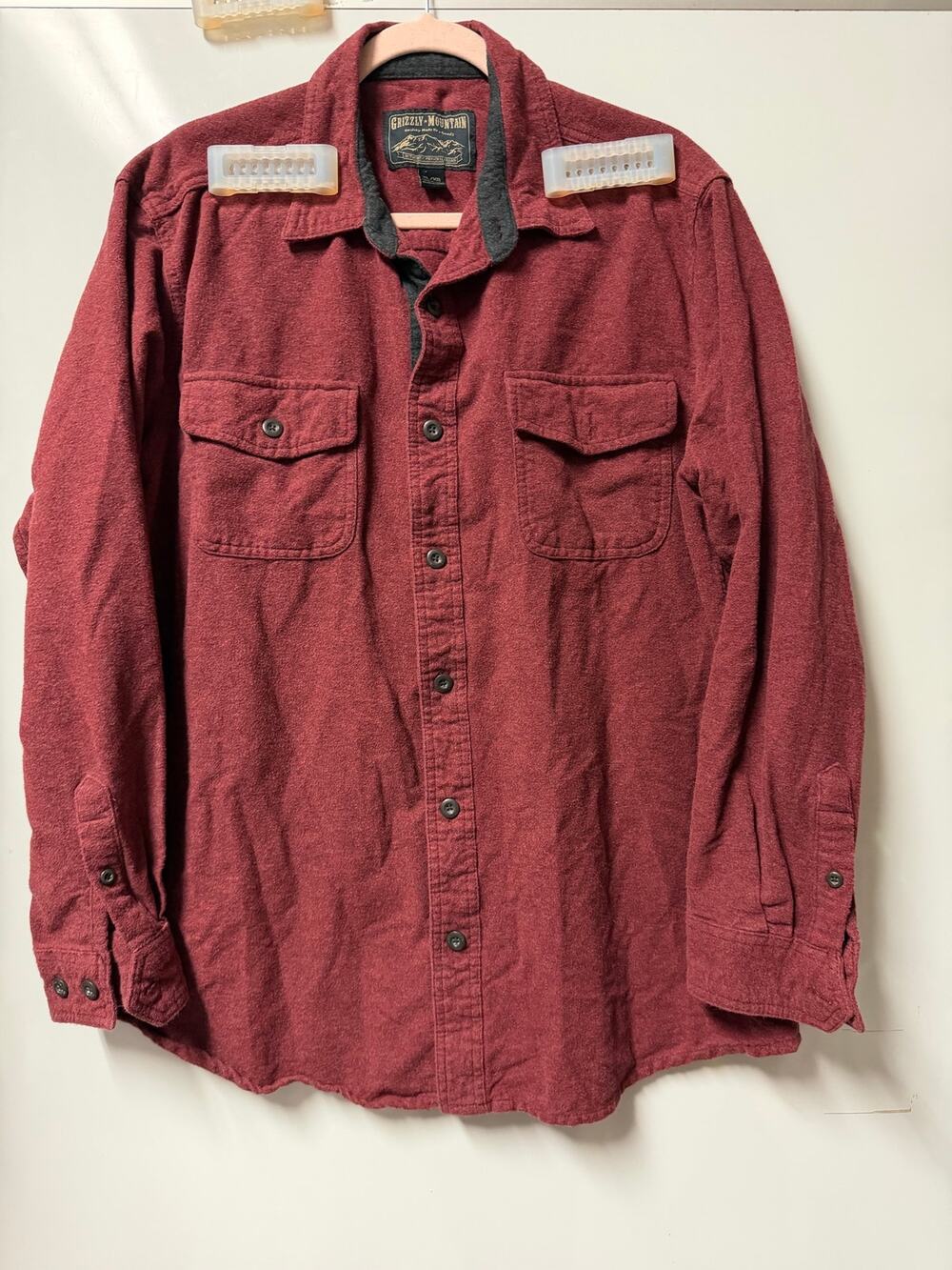 Grizzly Mountain Men's Burgundy Flannel 100% Button Up Long Sleeve Shirt XL